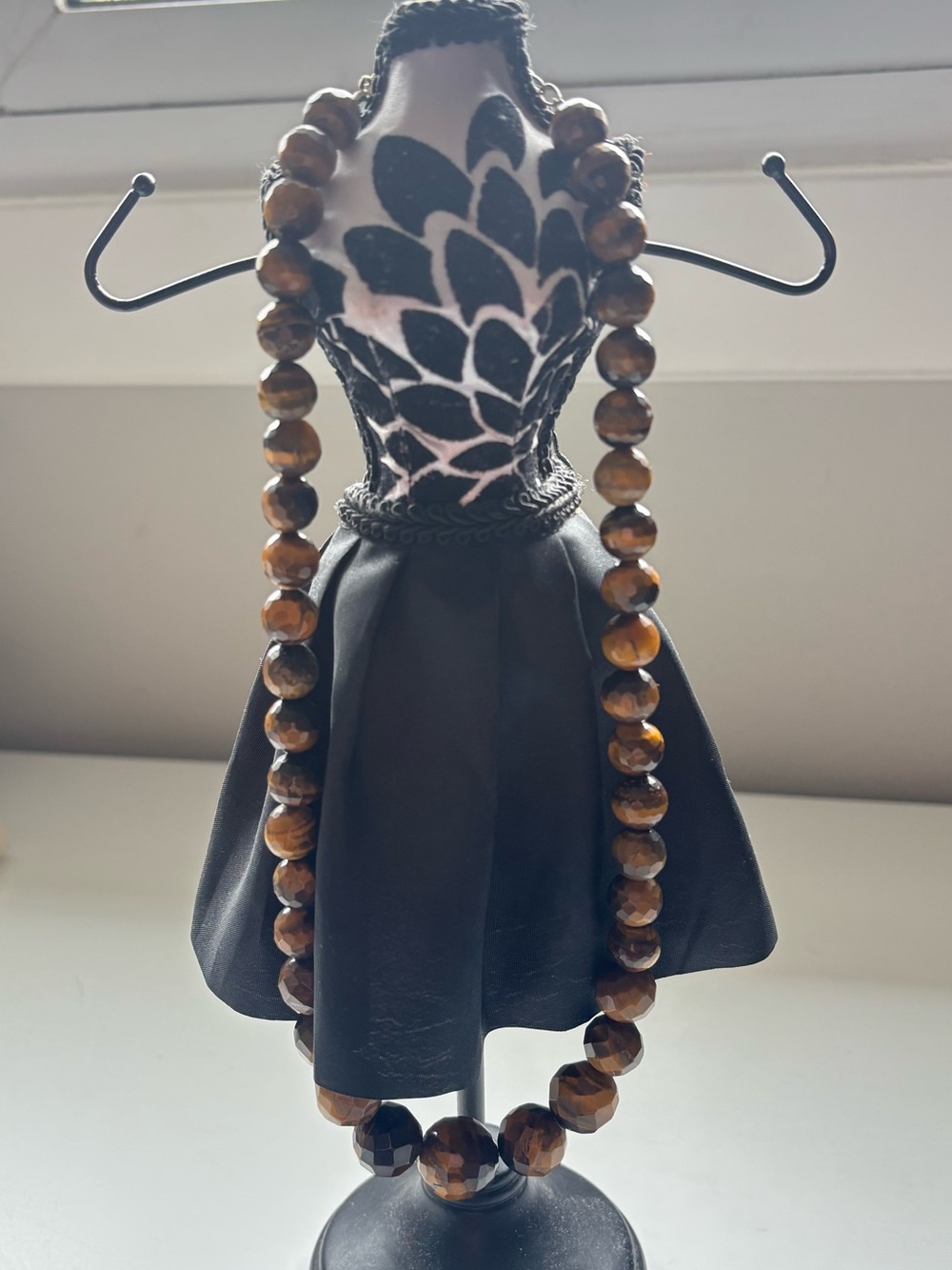 Vintage tigers eye gemstone beaded necklace with 925 silver clasp